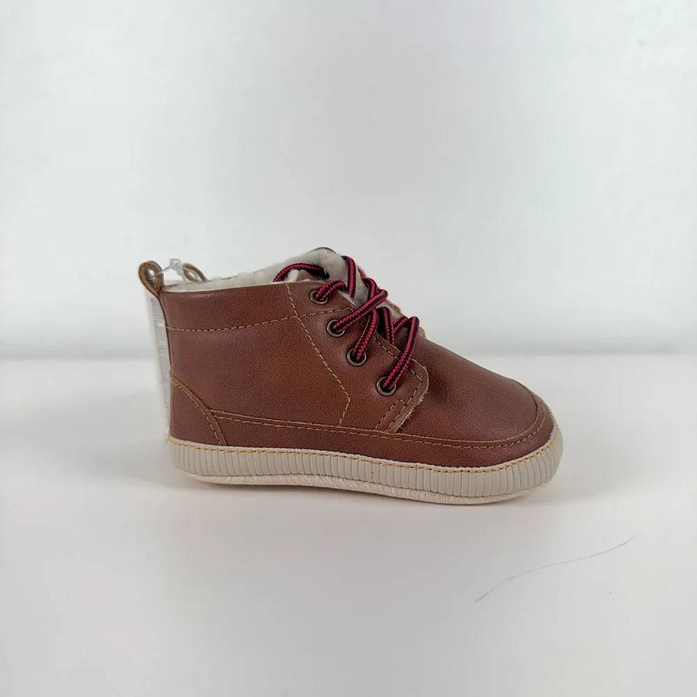 Baby Gap Booties Kids 12-18m Brown Faux Leather Faux Fur Lined Winter Boots